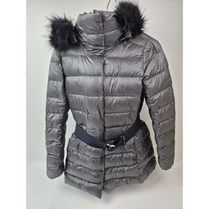 Polo Ralph Lauren Women's Dark Grey Belted Hooded Jacket Parka Coat Size Small